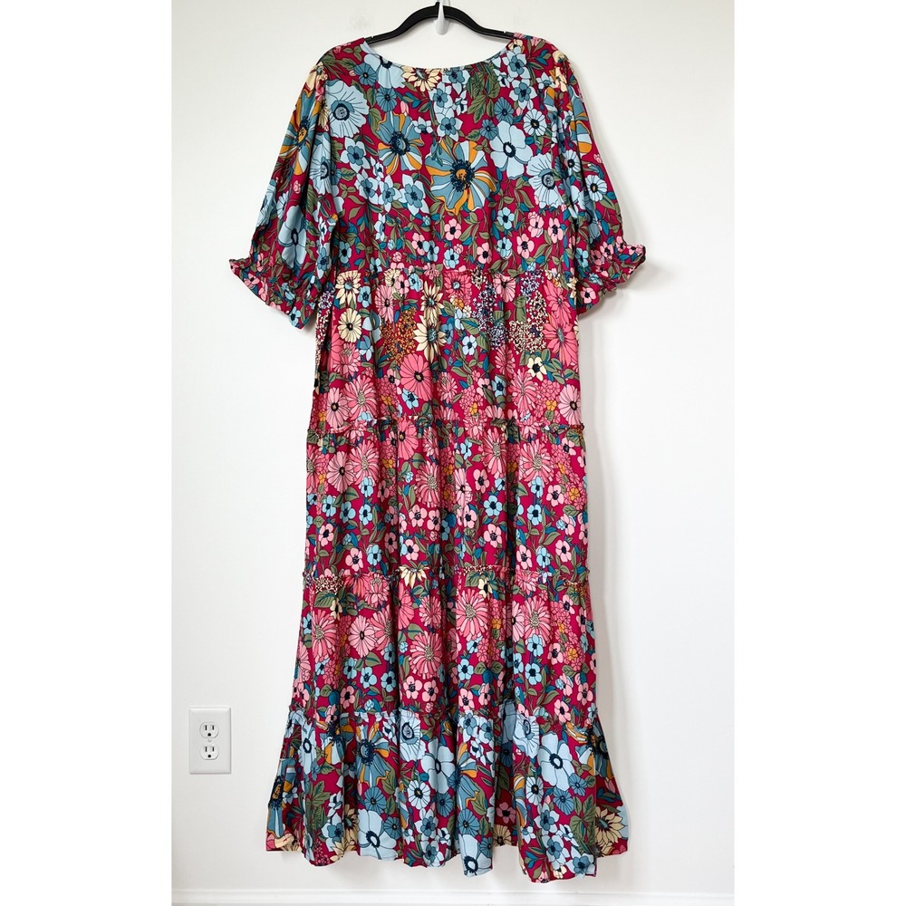 NEW Natural Life Collette Tiered Floral Maxi Dress Ruffle Womens XL Pink Blue - Picture 8 of 14
